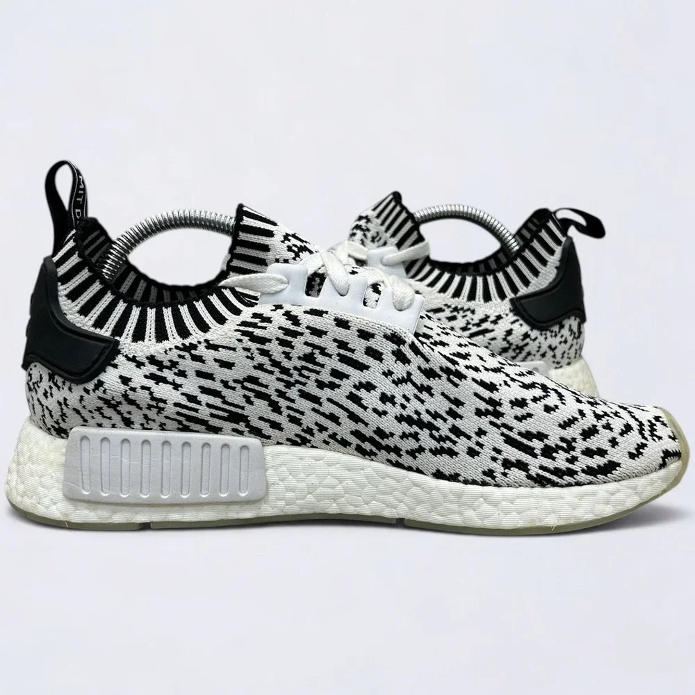 Adidas NMD R1 Primeknit Shoes Men's 7.5 White Black Sashiko Zebra Glitch BZ0219